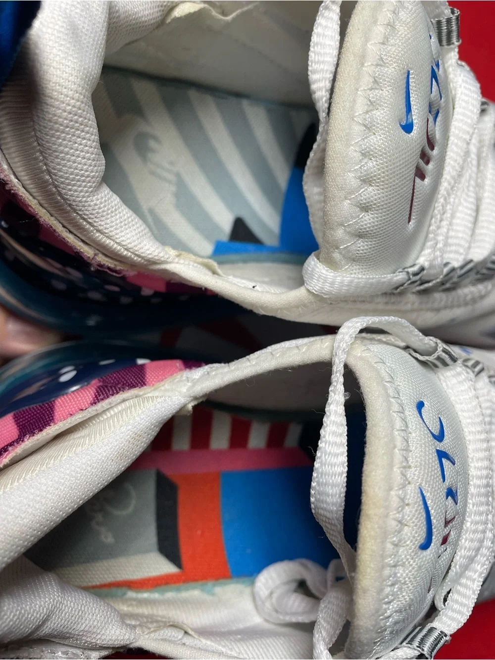 Nike Air Max 270 White with Blue, Pink & Navy Accents 7.5W - 6Y